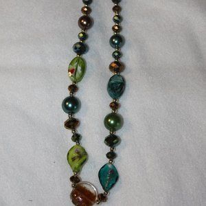 Green Brown & Turquoise Beaded Necklace